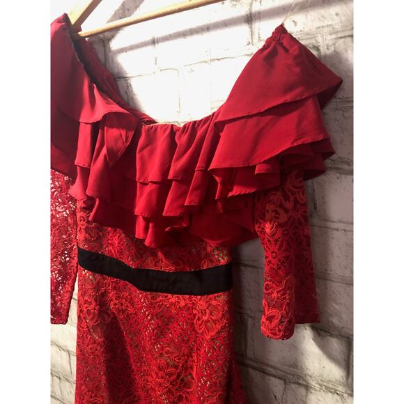 $308 For Love & Lemons Free People Chianti Red Hot Lace Ruffle Dress XS NWT - Picture 10 of 15